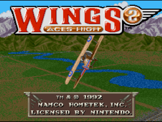 Wings 2 Aces High title screen for Super Nintendo